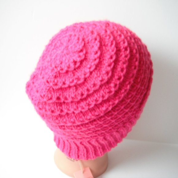Hand Knitted Hat Toque Size L-(M) Acrylic Pink - 037 Hand knit by me - Picture 7 of 10